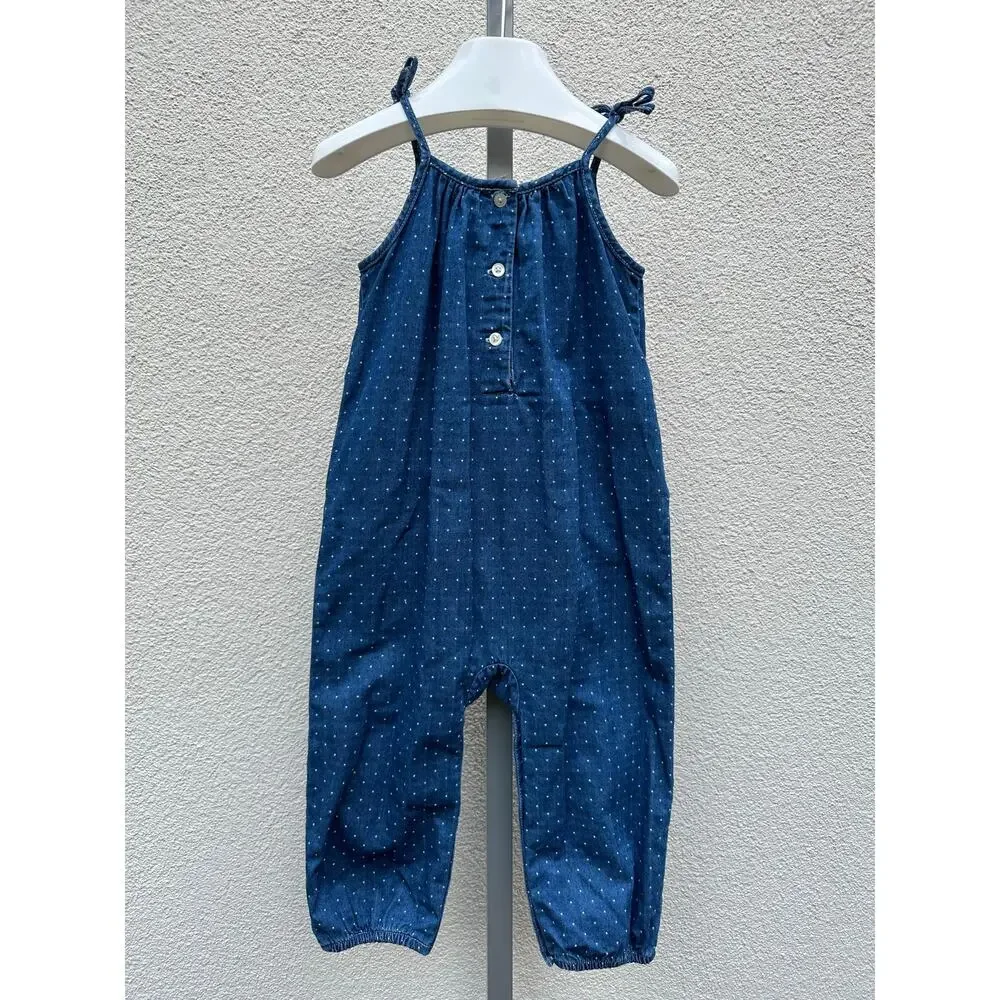 Baby Gap 1969 Denim Jumpsuit, Baby Size 18-24mo, Blue Polka Dot